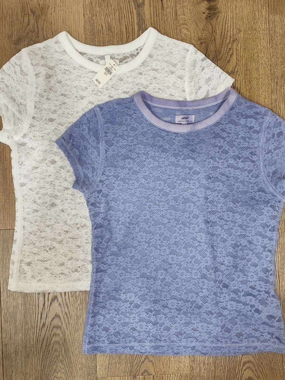 2-pack Aerie Lace Vintage T-Shirt White Lavender Size XS